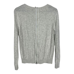 Cabi Cobblestone Knit Cardigan Back Zip Button Front In Light Grey